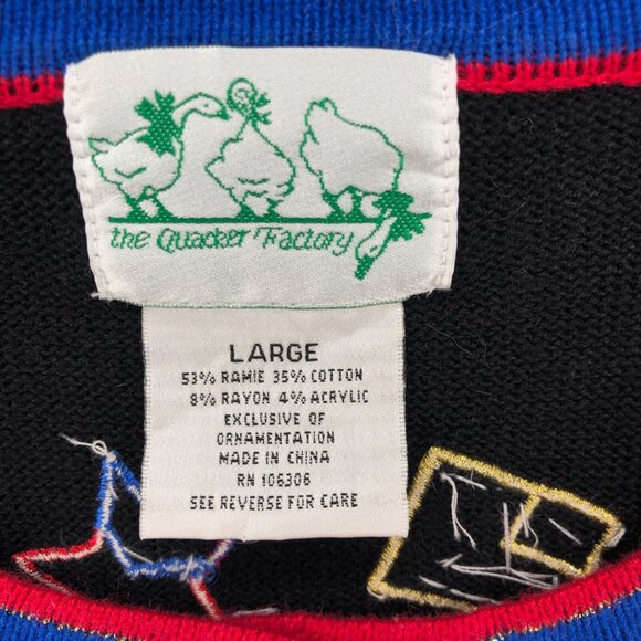 The Quacker Factory Sweater Womens Large Black Button Up Cardigan USA Patriotic - Picture 5 of 9